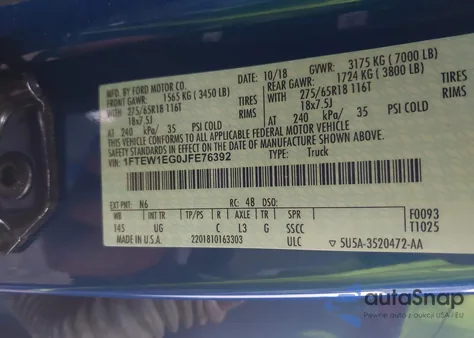 2018 Ford F-150 Xlt z USA, uszkodzony, nr VIN 1FTEW1EG0JFE76392